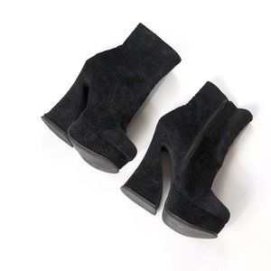 brocade print velvet platform boots